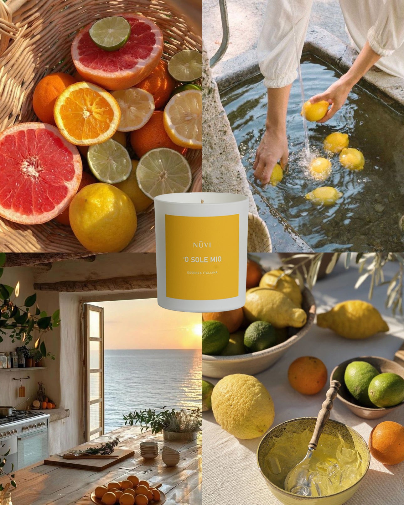 Candela profumata artigianale O Sole Mio in cera di soia, con note agrumate mediterranee