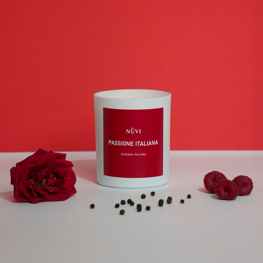 Candela profumata artigianale Passione Italiana in cera di soia, ispirata alla passione italiana