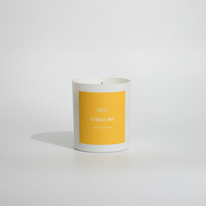 Candela profumata artigianale O Sole Mio in cera di soia, con note agrumate mediterranee