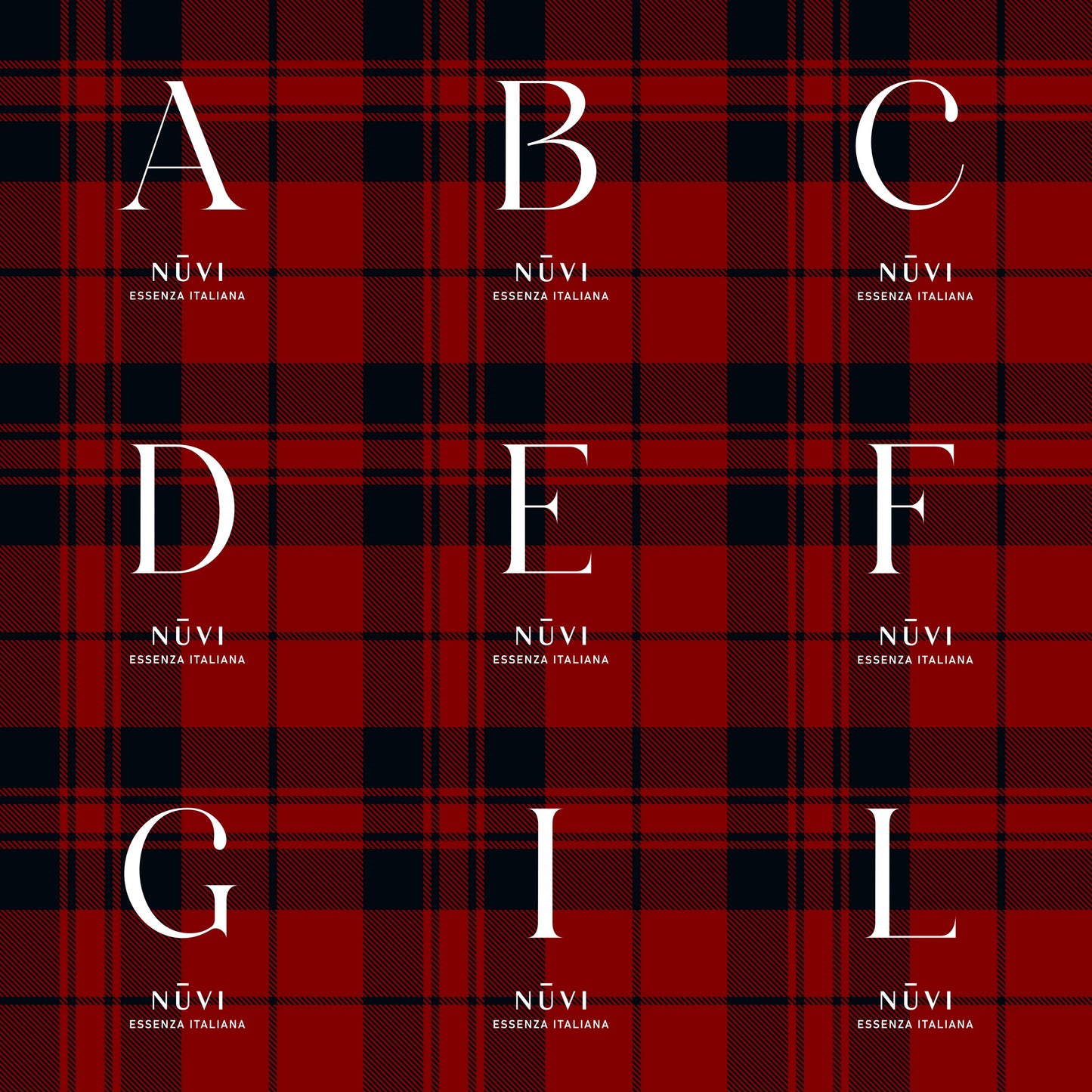 Candela profumata NUVI – Tartan Rosso | Personalizzabile con lettera
