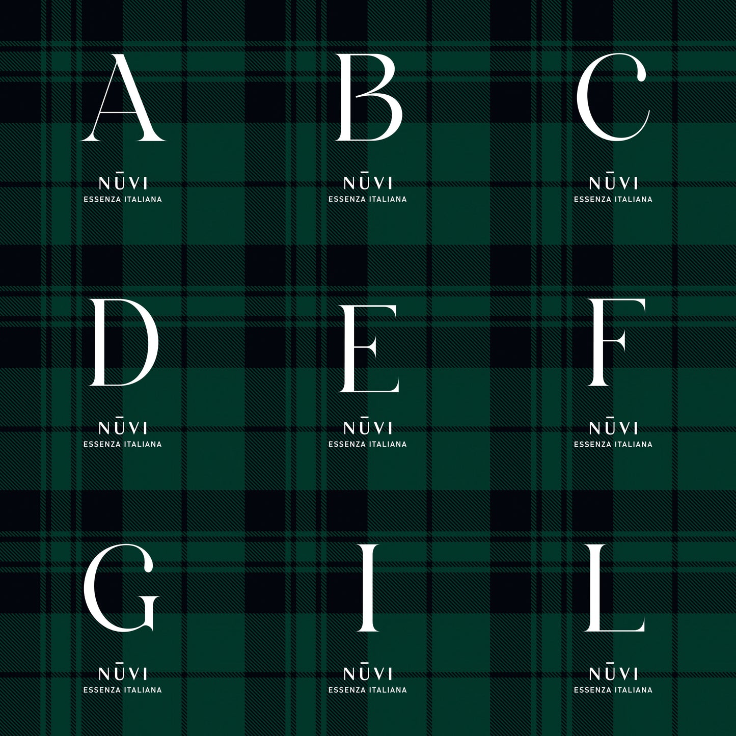 Candela profumata NUVI – Tartan Verde | Personalizzabile con lettera